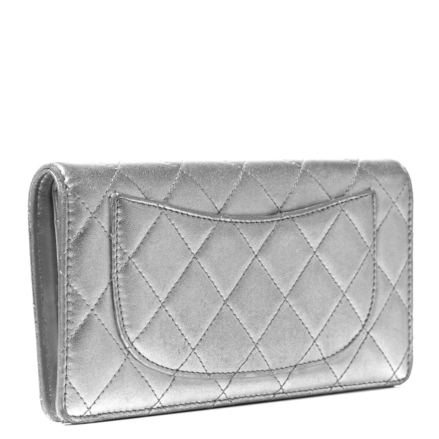 Metallic Calfskin Quilted Yen Wallet Dark Silver