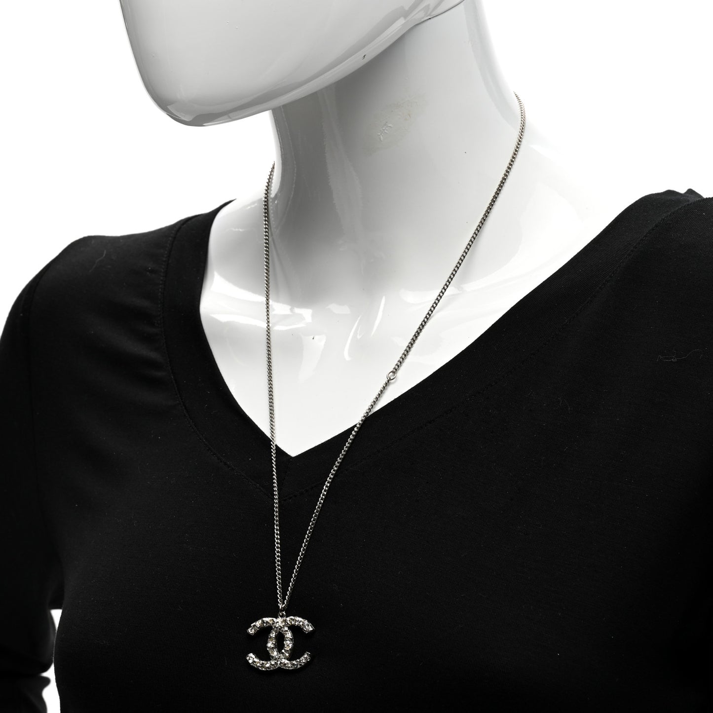 Crystal CC Pendant Necklace Silver