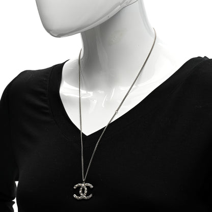 Chanel Crystal CC Pendant Necklace Silver 2 of 5