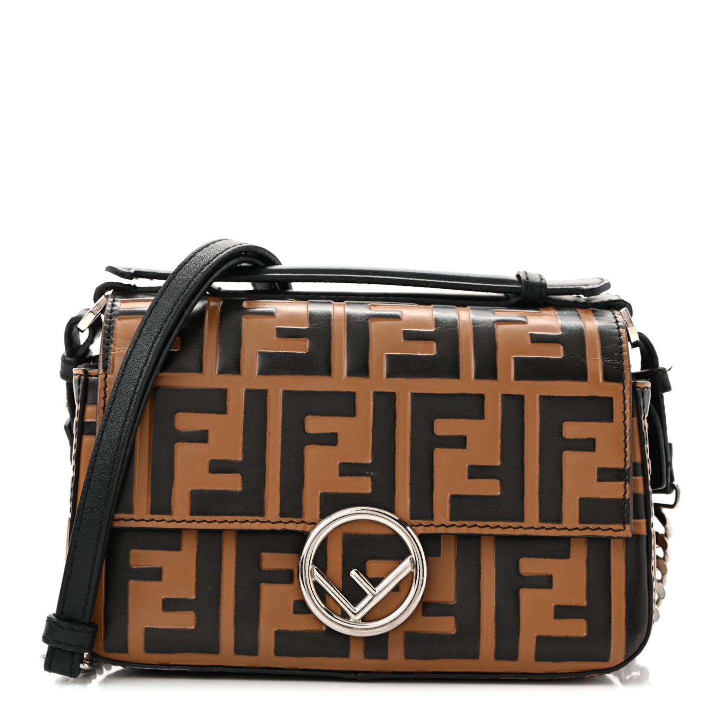 Vitello Dolce F is Fendi FF Embossed Micro Double Baguette Tobacco Black