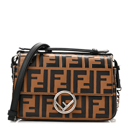 Fendi Vitello Dolce F is Fendi FF Embossed Micro Double Baguette Tobacco Black 1 of 12