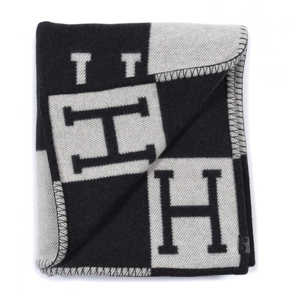 Hermes Wool Cashmere Avalon Blanket Ecru Gris Fonce 2 of 3