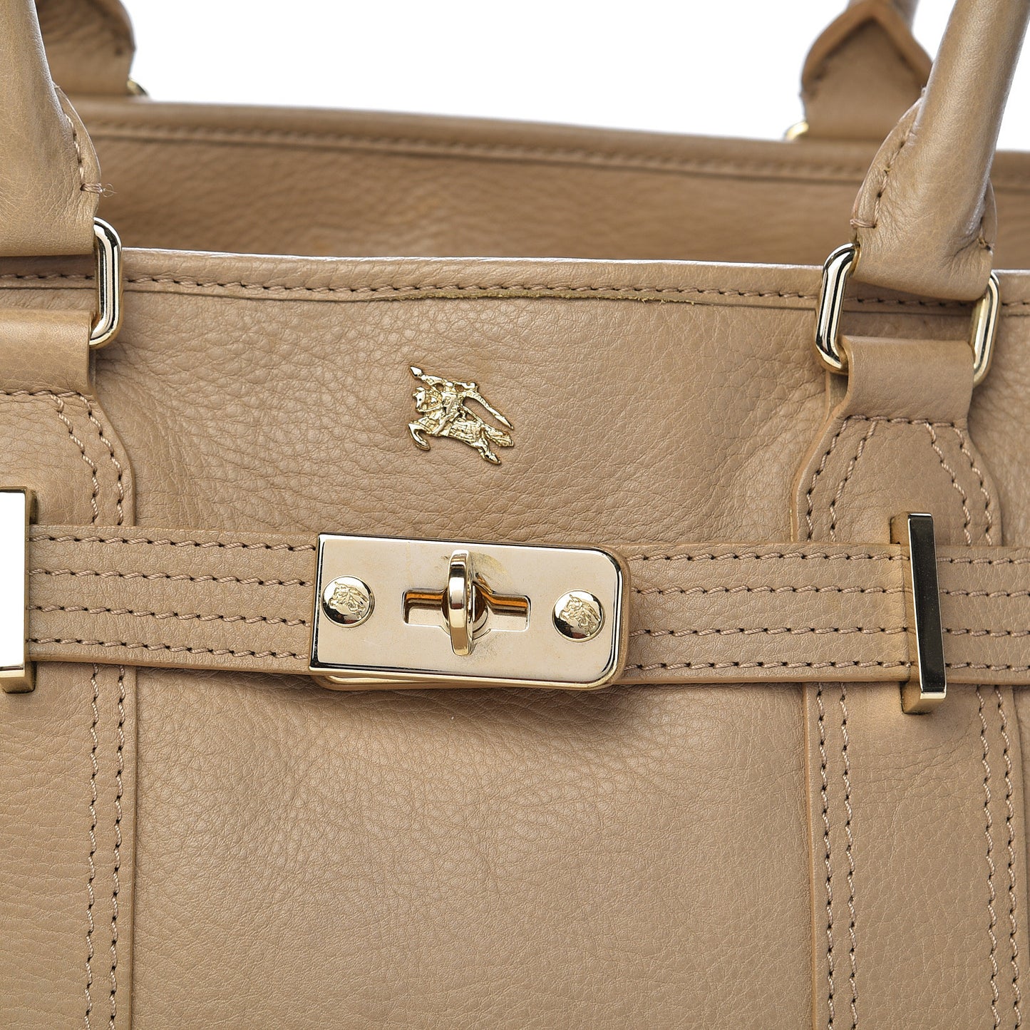 Grainy Calfskin Top Handle Bag Beige