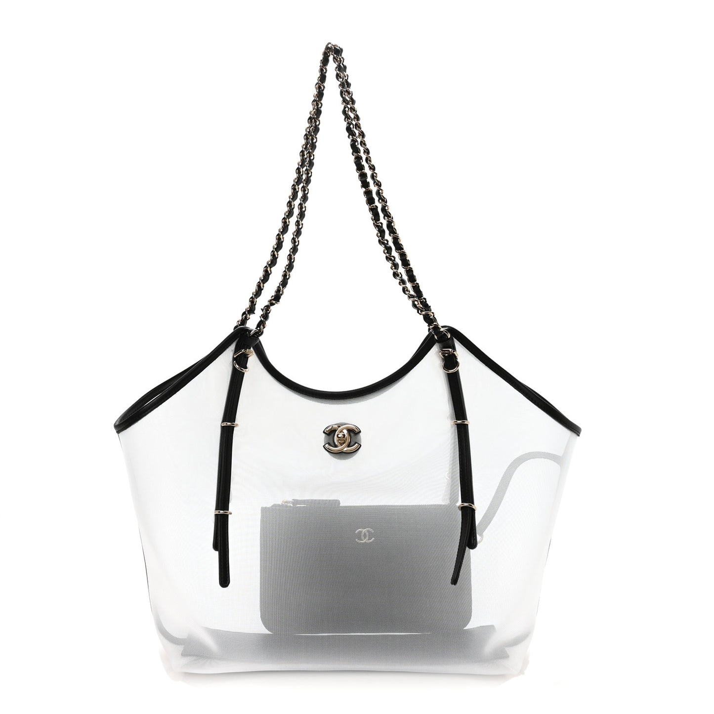 Mesh Calfskin Coco Beach Shopping Tote Black
