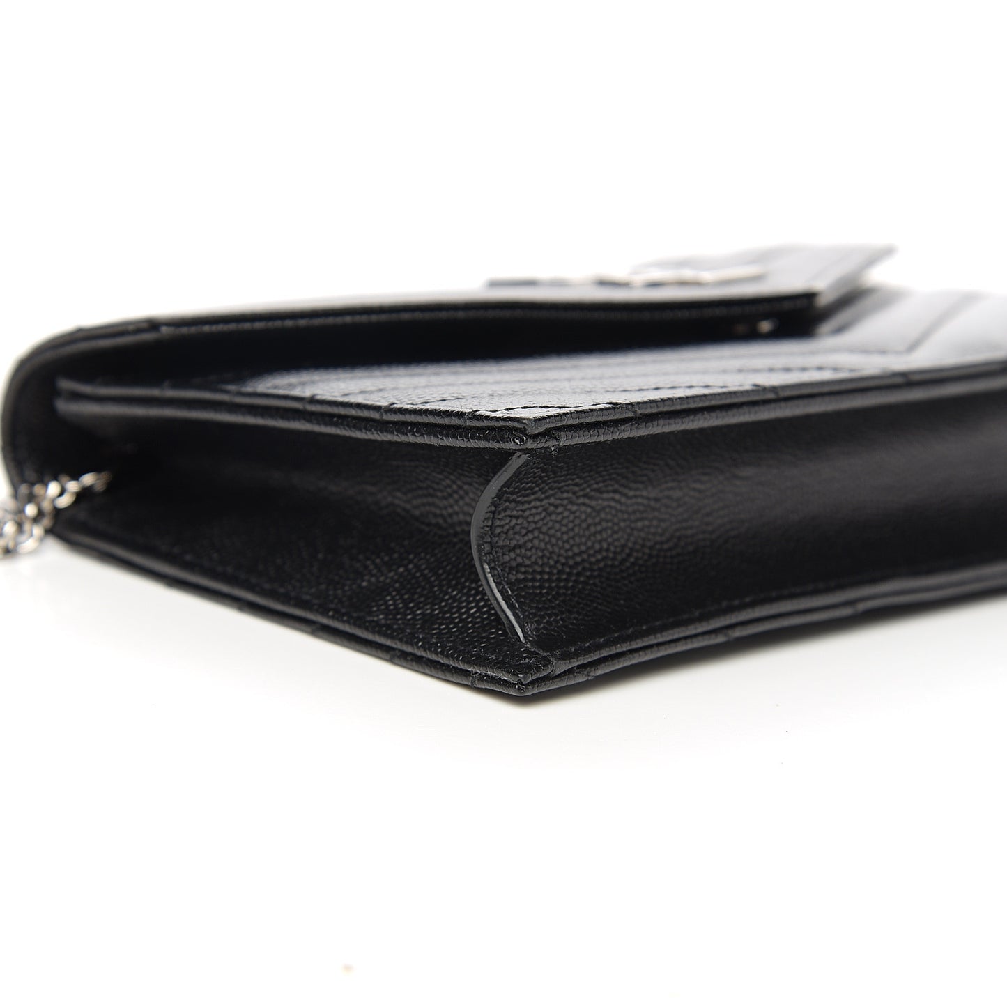 Grain De Poudre Matelasse Chevron Monogram Envelope Chain Wallet Black