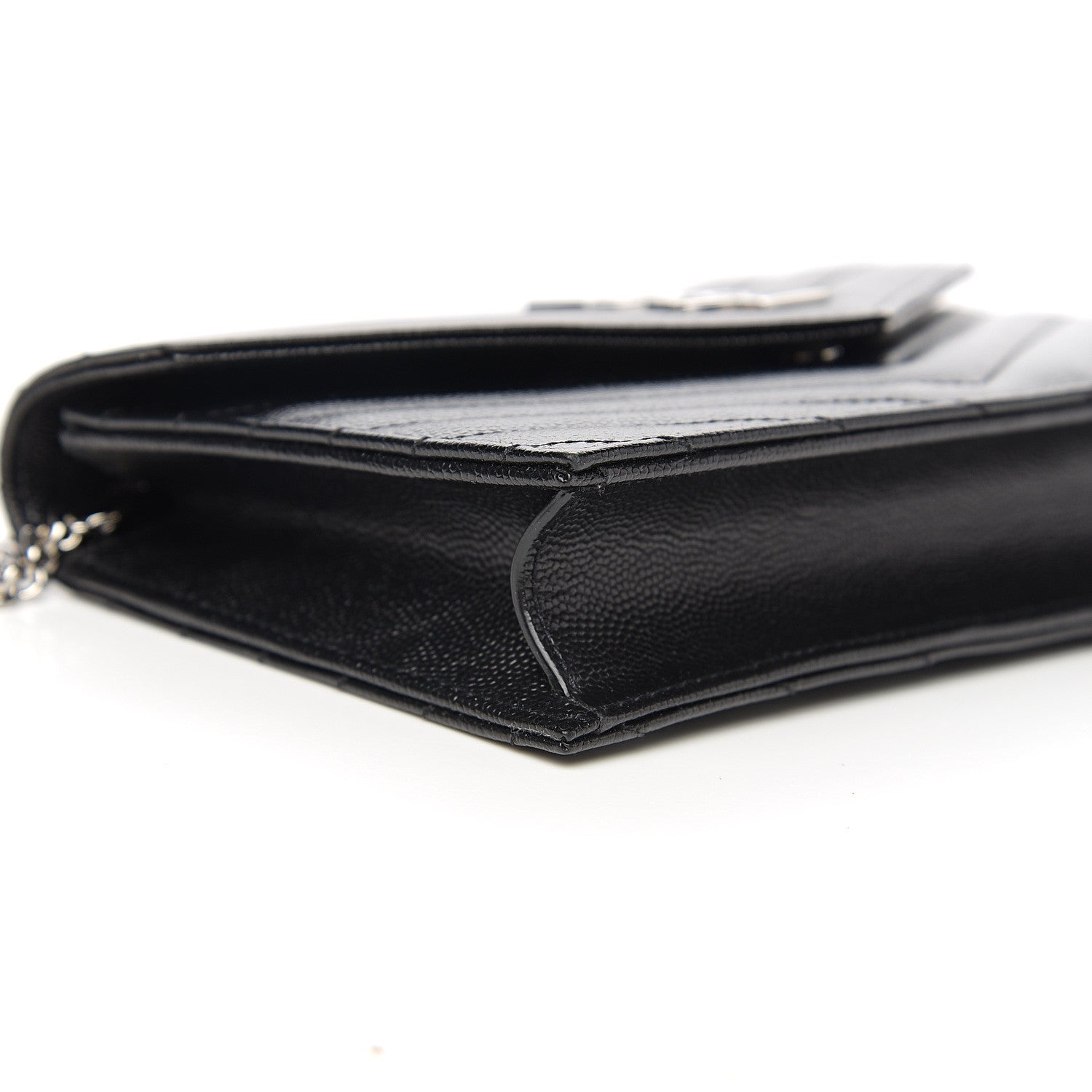 Saint Laurent Grain De Poudre Matelasse Chevron Monogram Envelope Chain Wallet Black 6 of 8