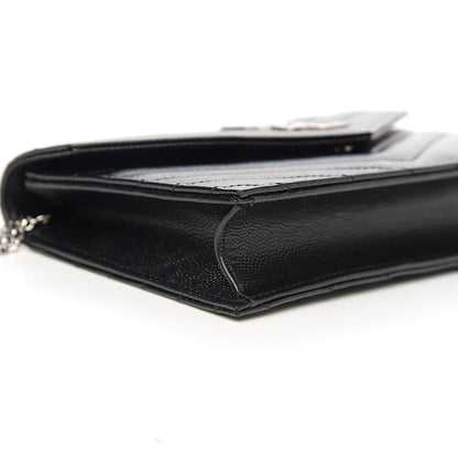 Saint Laurent Grain De Poudre Matelasse Chevron Monogram Envelope Chain Wallet Black 6 of 8