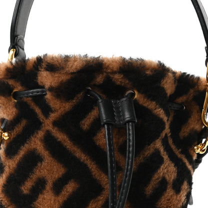 Fendi Shearling Vitello Dolce F is Fendi Macro FF 1974 Mini Mon Tresor Bucket Bag Tobacco Black 7 of 9