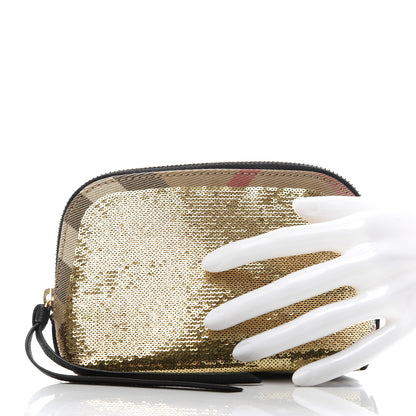 Burberry House Check Sequin Peyton Pouch Bag Gold Black 2 of 9