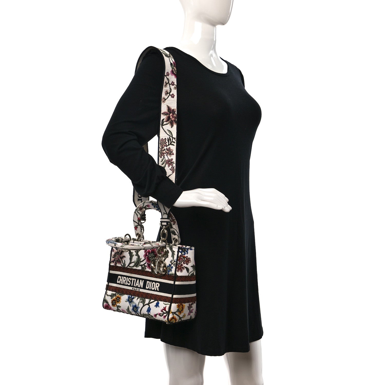 Christian Dior Canvas Petites Fleurs Embroidered Medium Lady D-Lite White Multicolor 2 of 10