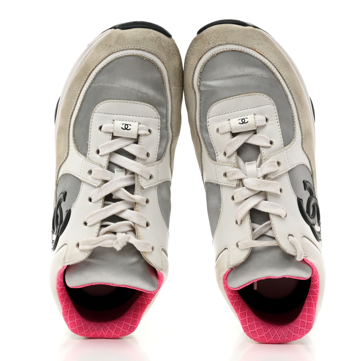 Chanel Calfskin Fabric Sneakers 39 White Silver Fluo Pink 1768907
