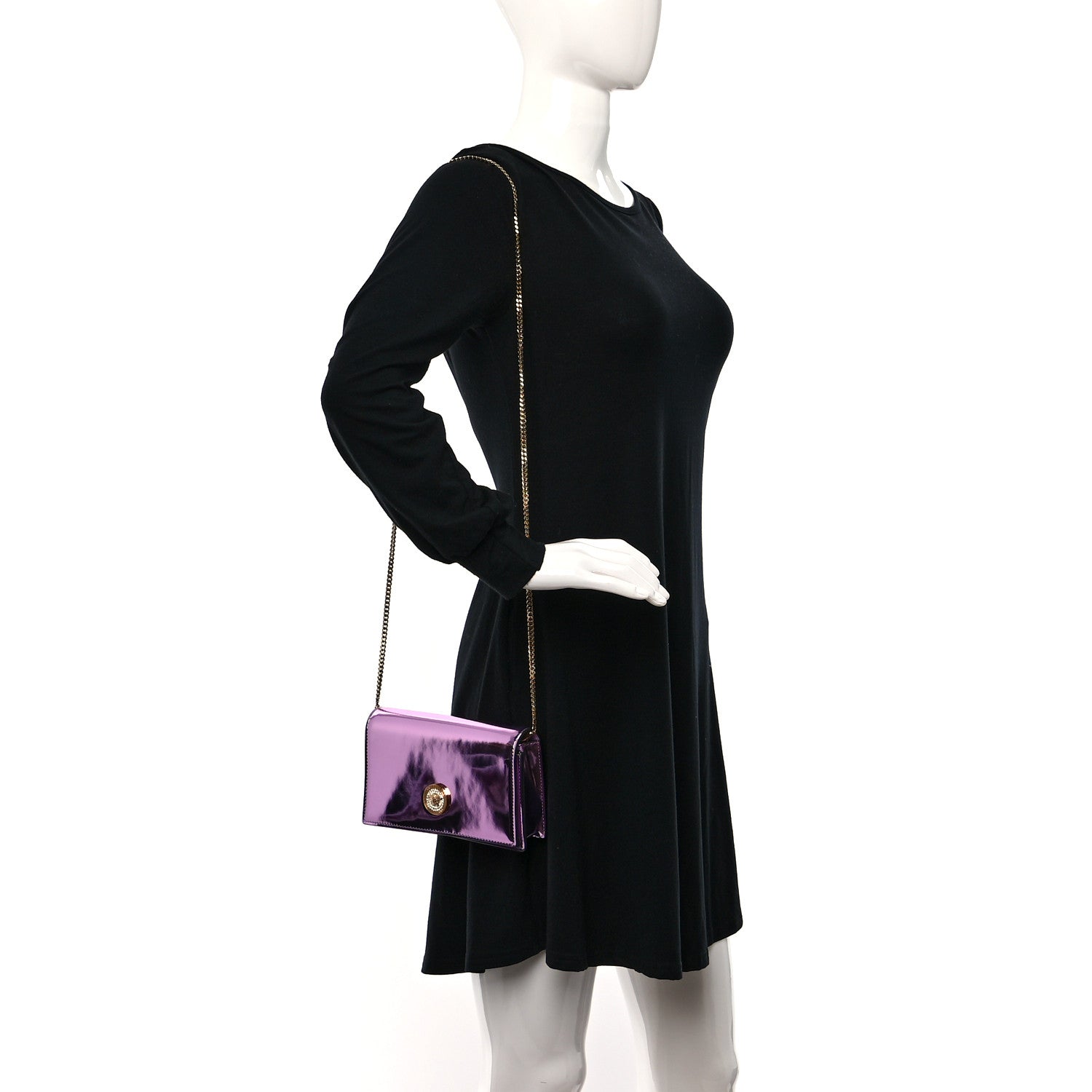 Versace Metallic Calfskin Crystal Medusa Clutch With Chain Pink 2 of 8