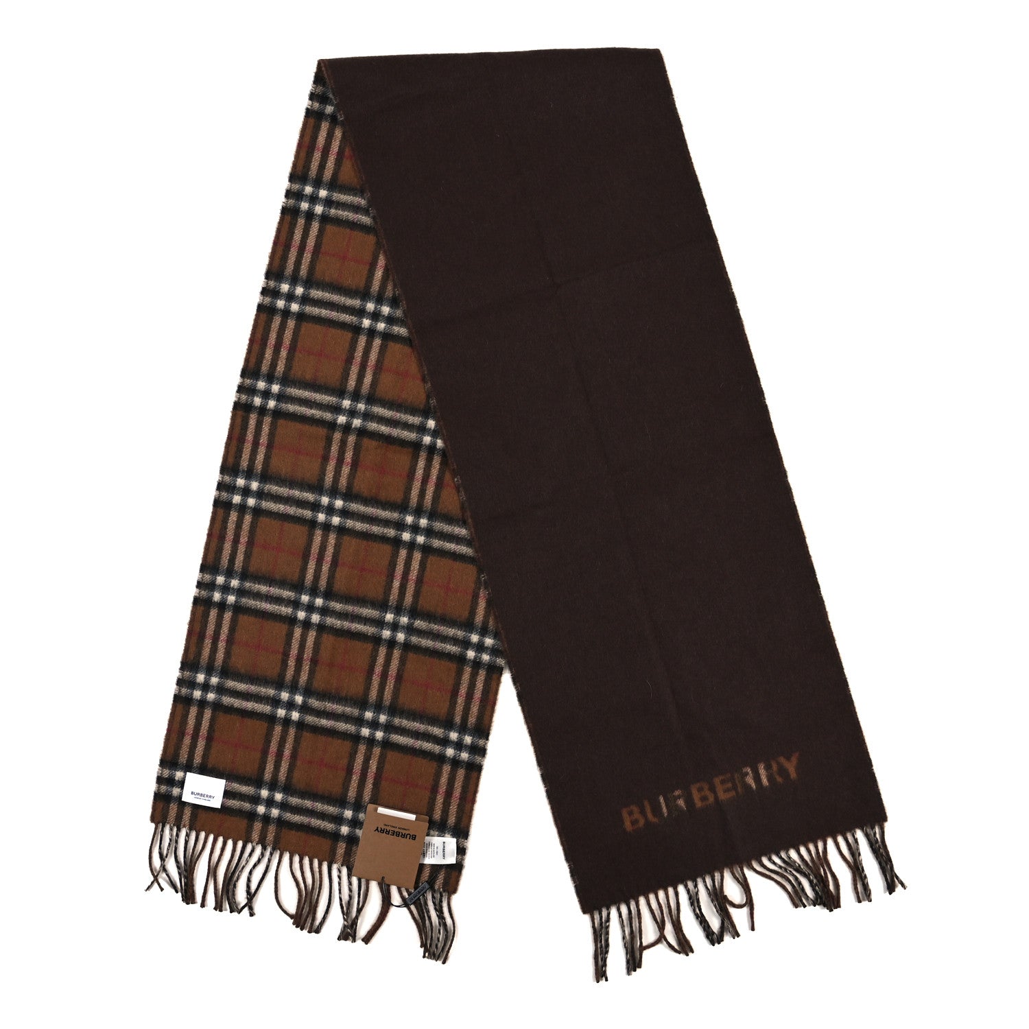 Burberry Wool Cashmere Vintage Check Fringe Scarf Dark Birch Brown 2 of 4