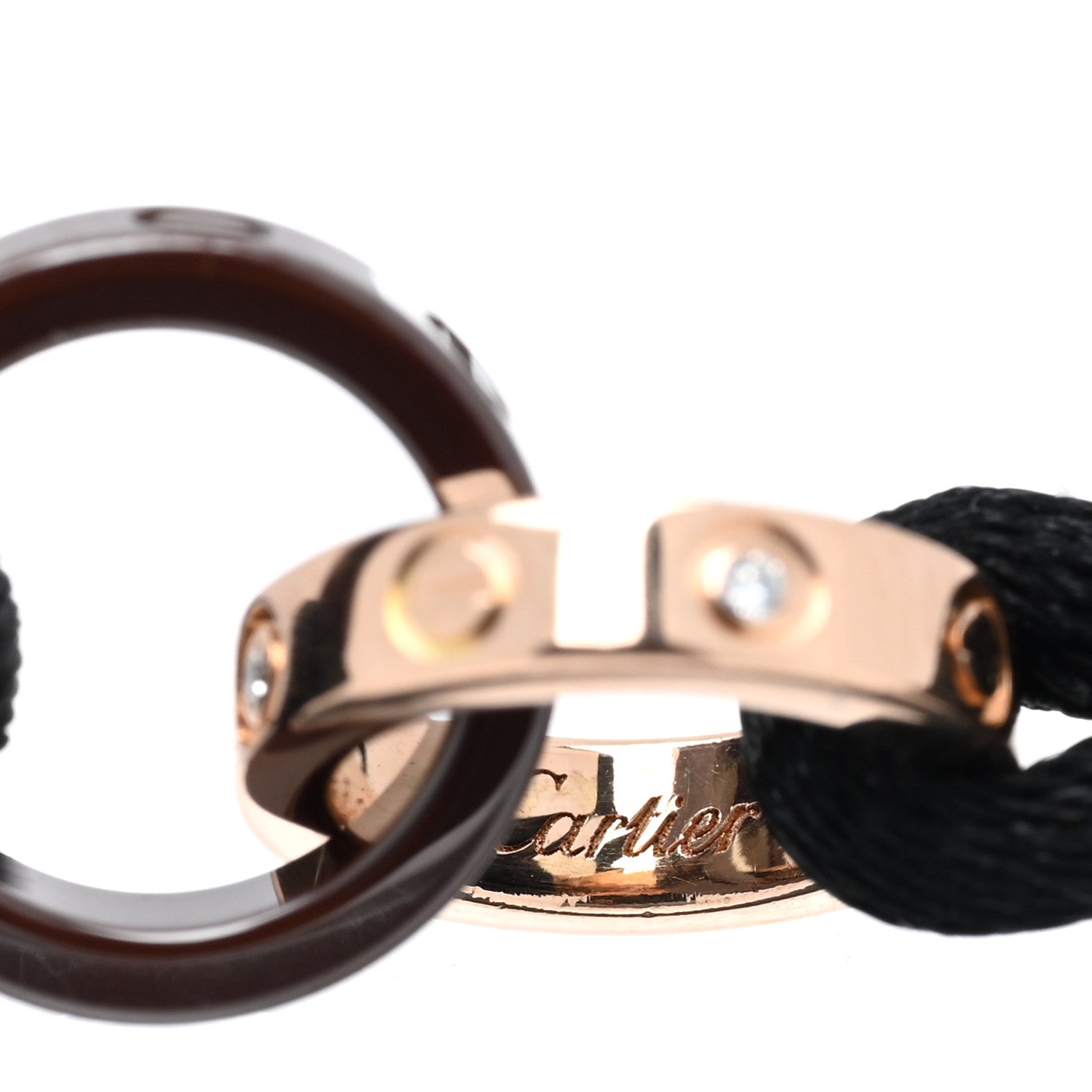 Cartier 18K Pink Gold Ceramic 4 Diamond LOVE Cord Bracelet Black 3 of 3