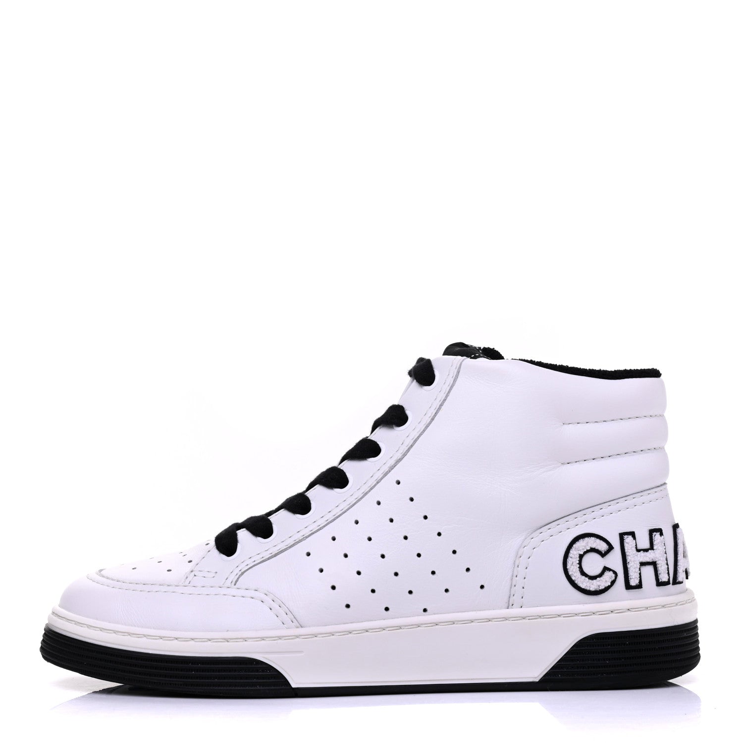 Chanel Calfskin Womens Logo High Top Sneakers 39 Black White 1 of 13