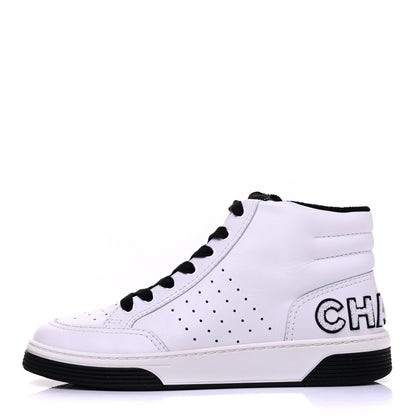 Chanel Calfskin Womens Logo High Top Sneakers 39 Black White 1 of 13