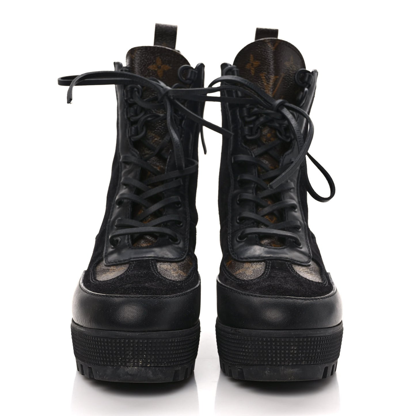 Suede Calfskin Monogram Laureate Platform Desert Boots 38 Black
