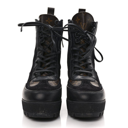 Louis Vuitton Suede Calfskin Monogram Laureate Platform Desert Boots 38 Black 2 of 10