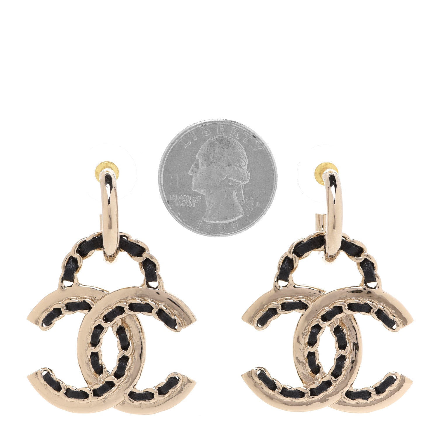 Chanel Lambskin Chain CC Drop Earrings Black Gold 2 of 5