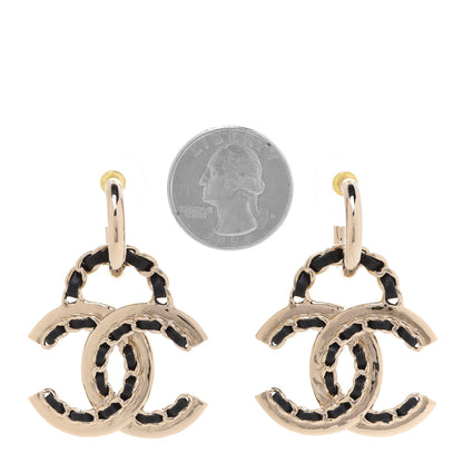Chanel Lambskin Chain CC Drop Earrings Black Gold 2 of 5