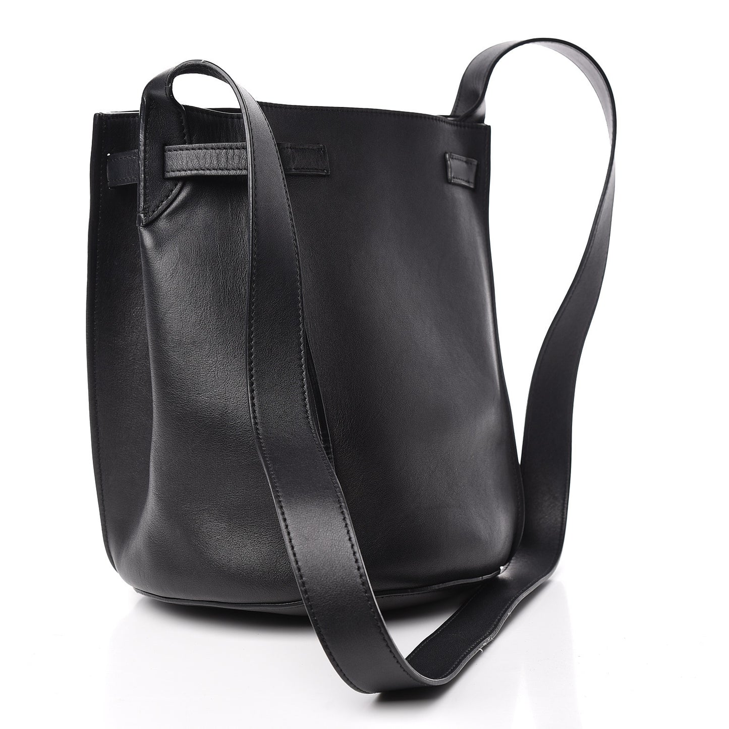 Smooth Calfskin Long Strap Big Bucket Bag Black