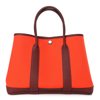 Hermes Toile Militaire Negonda Garden Party Tote 30 Orange Mecano Rouge H 1 of 9