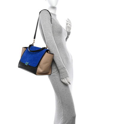 Celine Smooth Calfskin Suede Medium Tri-Color Trapeze Royal Blue 3 of 12