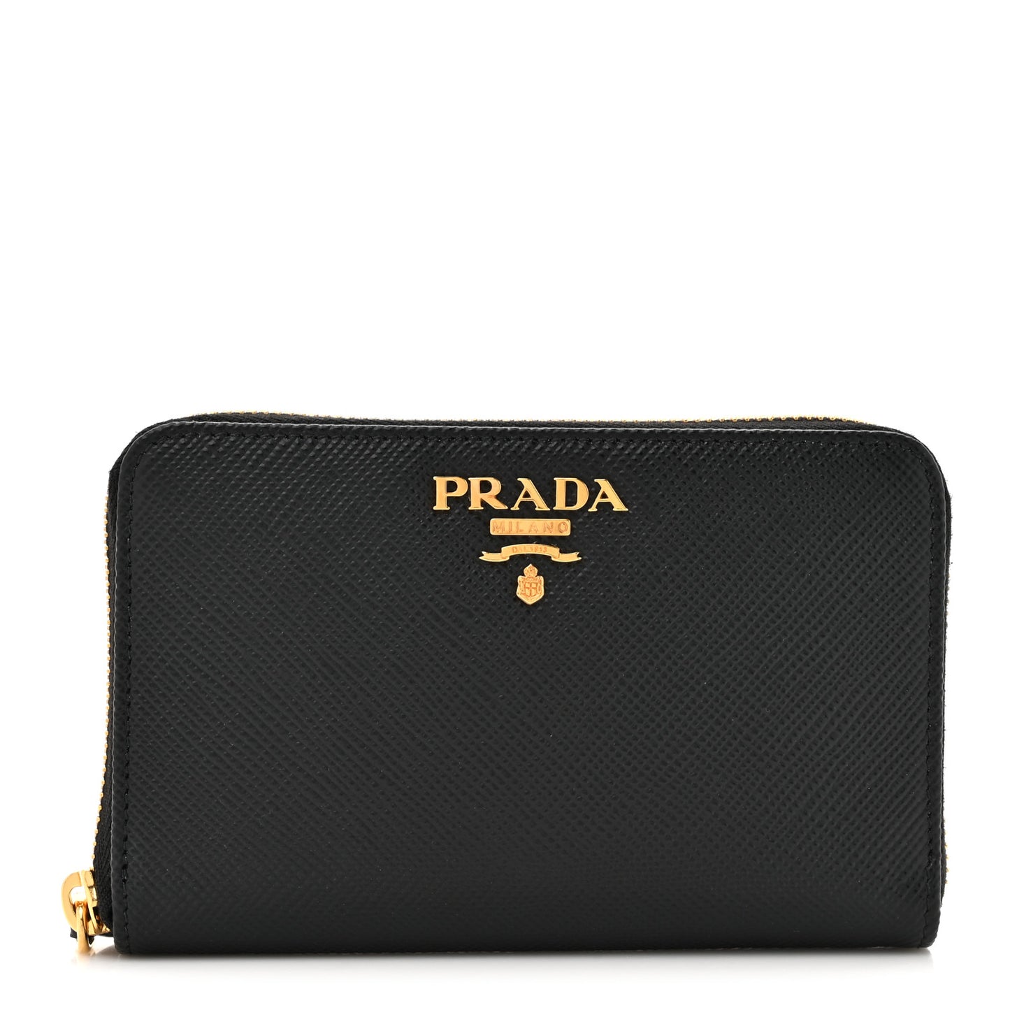 Saffiano Metal Small Zip Around Wallet Black