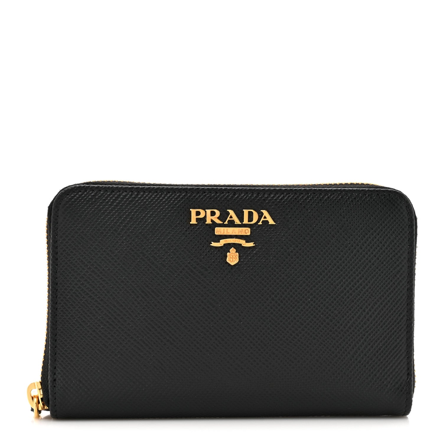 Prada Saffiano Metal Small Zip Around Wallet Black 1 of 7