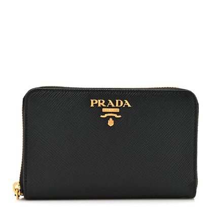 Prada Saffiano Metal Small Zip Around Wallet Black 1 of 7