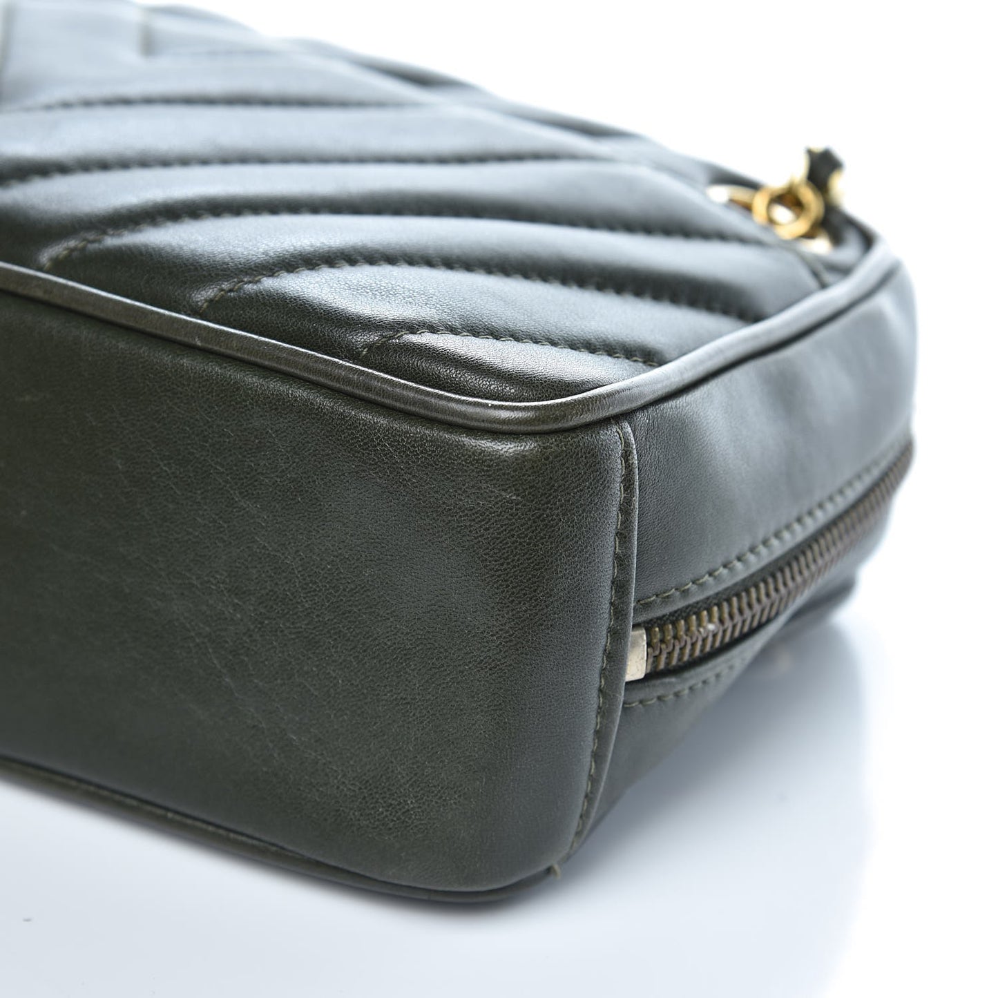 Lambskin Chevron Quilted Small Camera Case Green