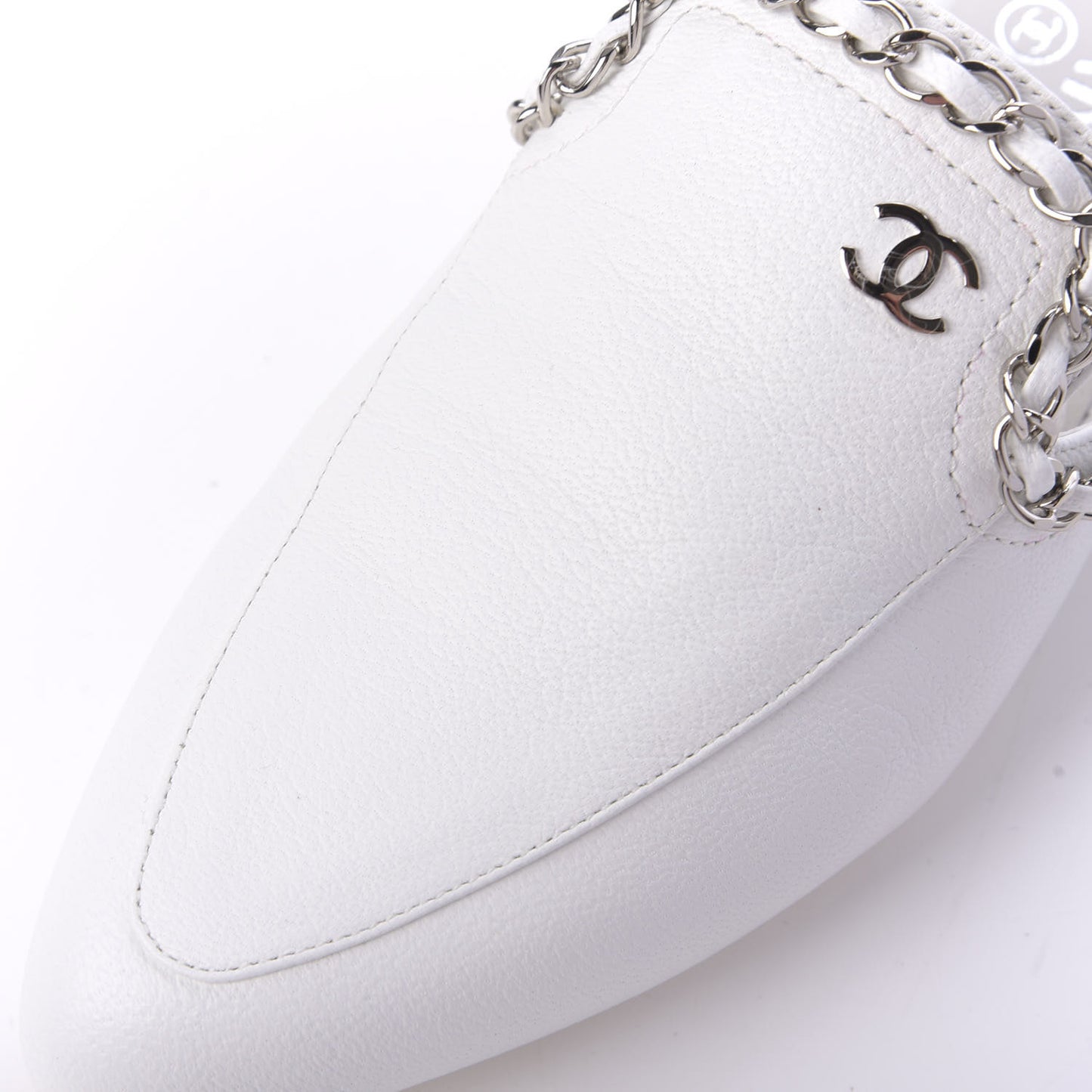Goatskin Chain CC Mules 35.5 White