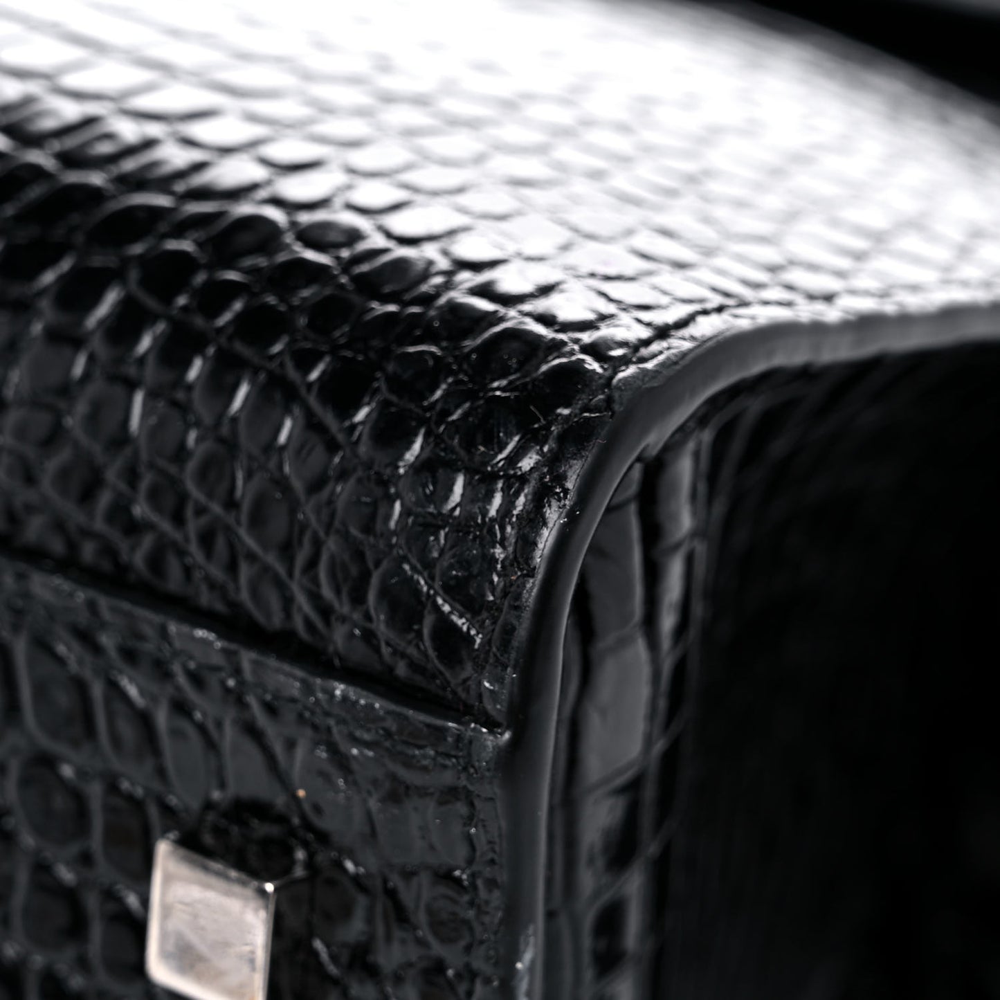 Calfskin Crocodile Embossed Small Uptown Tote Black