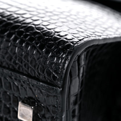 Saint Laurent Calfskin Crocodile Embossed Small Uptown Tote Black 9 of 23