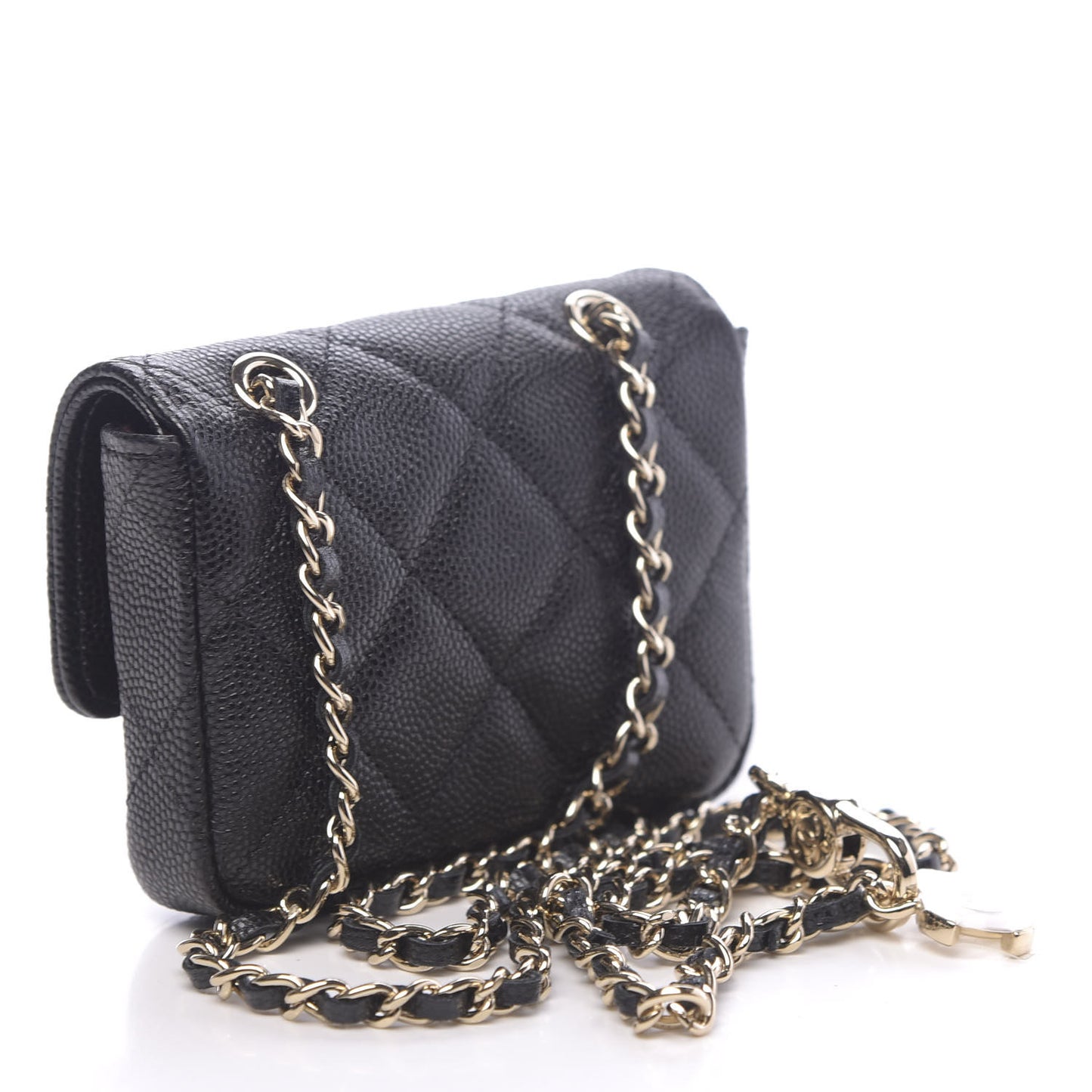 Caviar Quilted Flap Chain Waist Bag Black