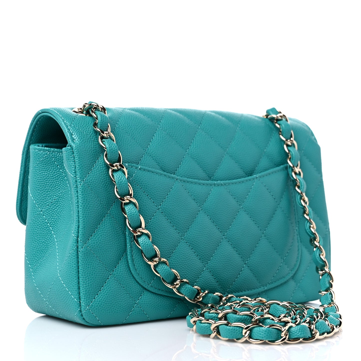 Caviar Quilted Mini Rectangular Flap Turquoise