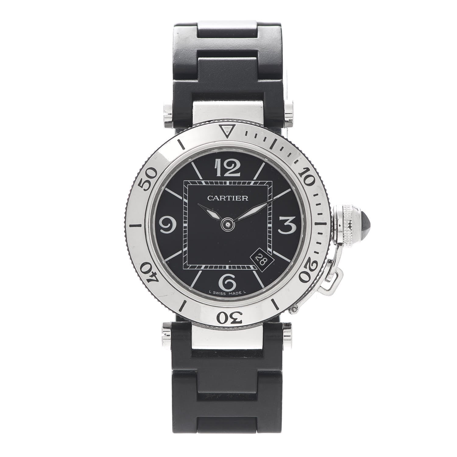 Cartier Stainless Steel Rubber 33mm Pasha C Seatimer Quartz Watch Black 1 of 7