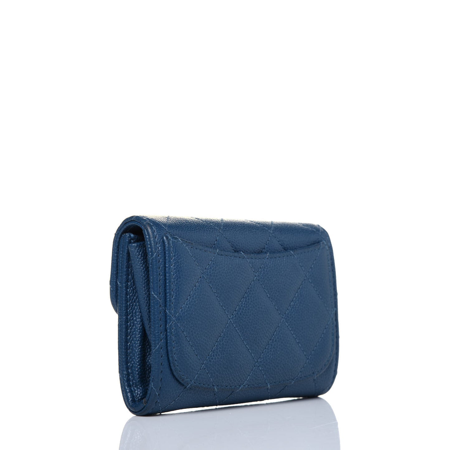 Caviar Quilted Flap Card Holder Wallet Navy