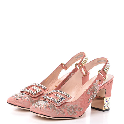 Gucci Moire Fabric Eyes Crystal Square G Madelyn Slingbacks 41 New Blush 3 of 10