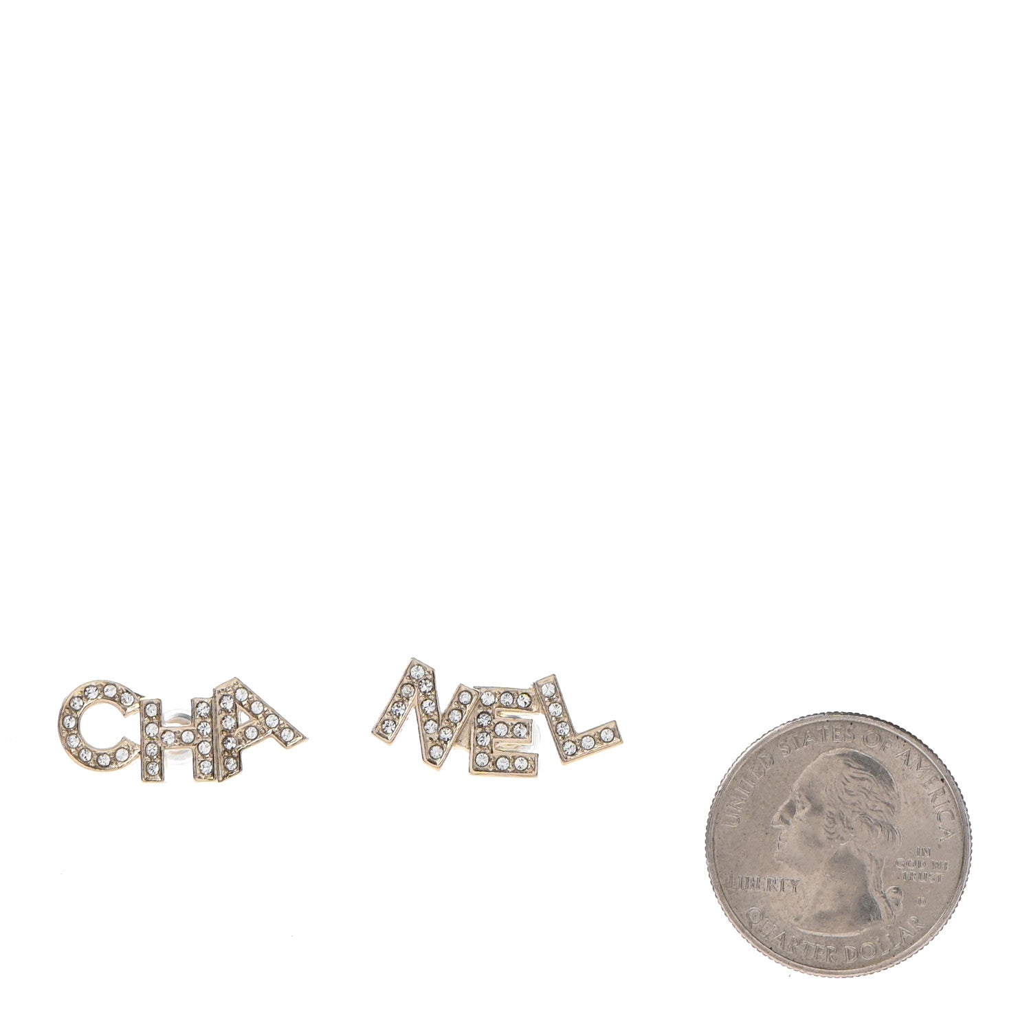 Chanel Crystal Pearl Signature Stud Earrings Gold 2 of 4