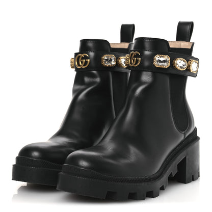 Gucci Calfskin Crystal GG Trip Chelsea Ankle Boots 35.5 Black 4 of 13