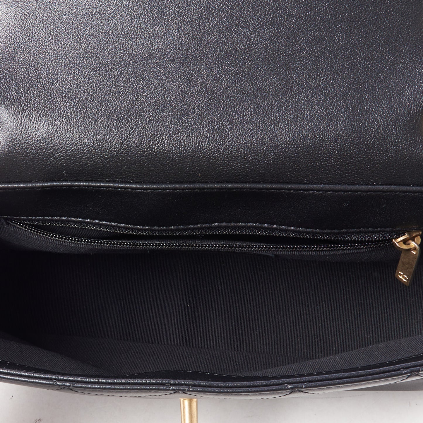 Calfskin Stitched Chain Flap Black