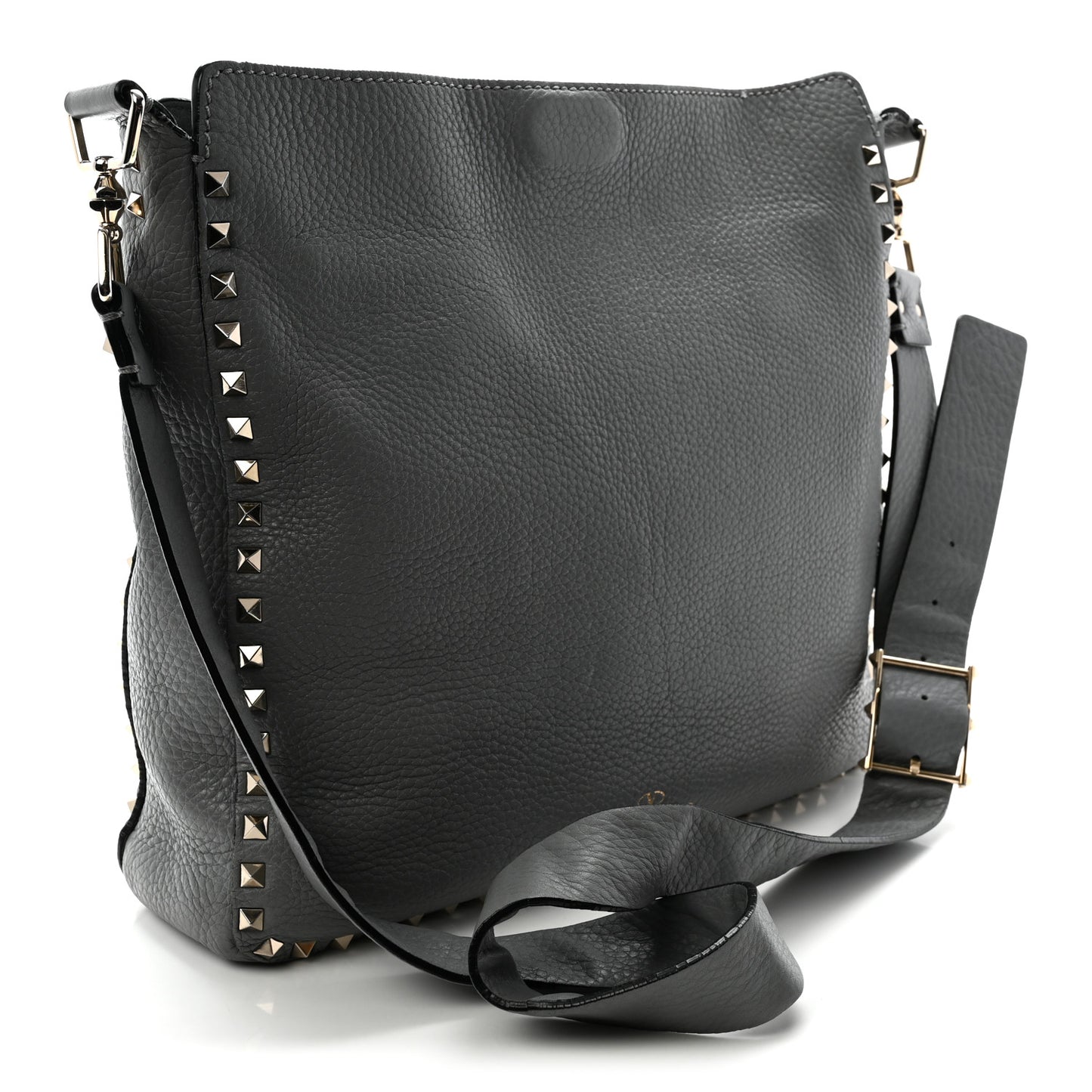 Pebbled Calfskin Small Rockstud Flip-Lock Messenger Bag Light Stone
