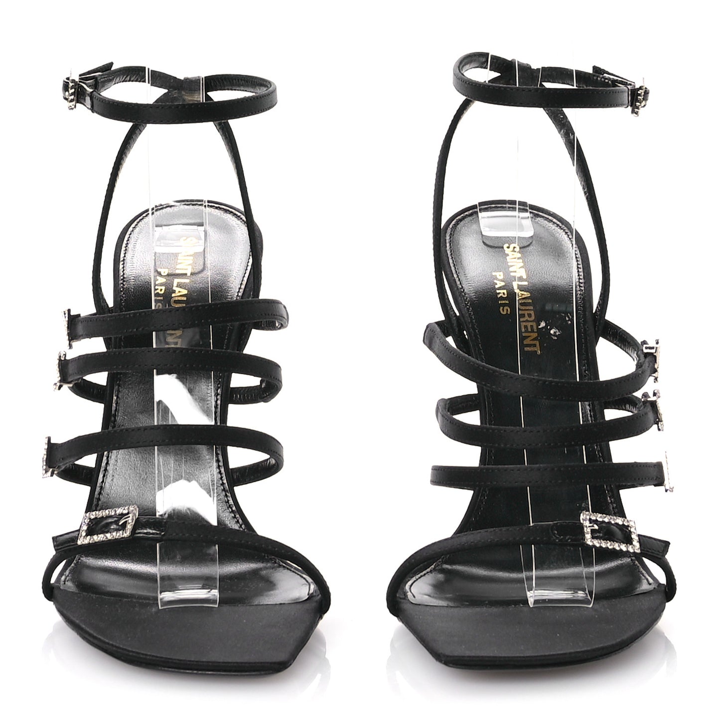Crepe Satin Crystal Logo Jerry 110 Ankle Strap Sandals 38.5 Black