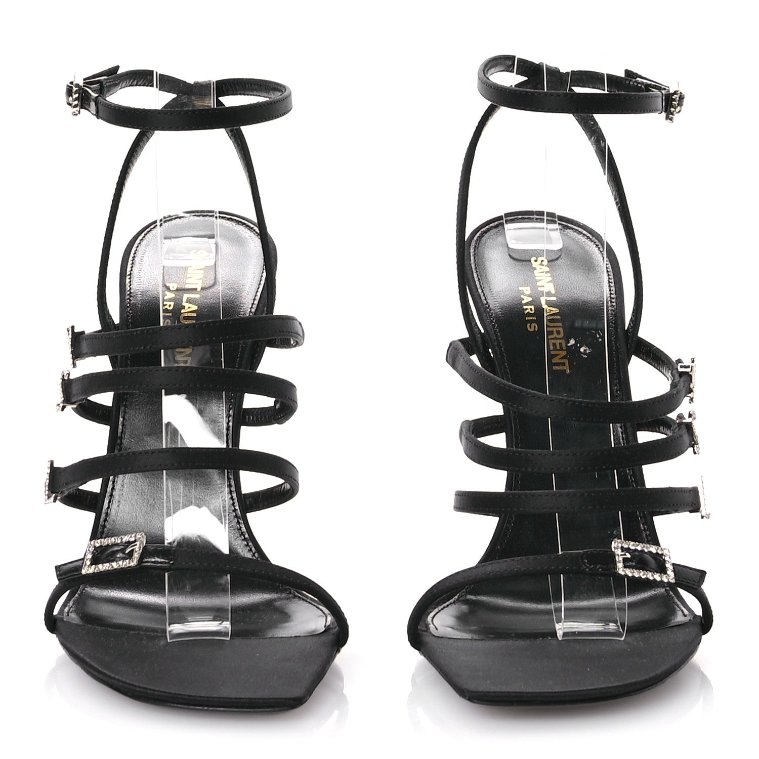 Saint Laurent Crepe Satin Crystal Logo Jerry 110 Ankle Strap Sandals 38.5 Black 3 of 8