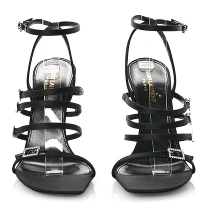 Saint Laurent Crepe Satin Crystal Logo Jerry 110 Ankle Strap Sandals 38.5 Black 3 of 8