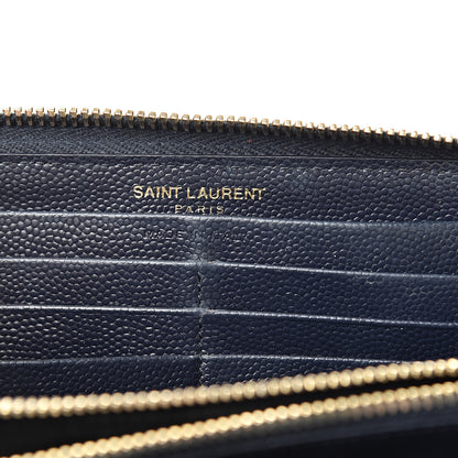 Saint Laurent Grain De Poudre Matelasse Chevron Monogram Zip Around Wallet Navy 6 of 16