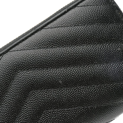 Saint Laurent Grain De Poudre Matelasse Chevron Monogram Zip Around Wallet Black 7 of 9