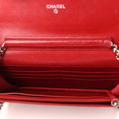 Chanel Lambskin Camellia Embossed Wallet On Chain WOC Red 5 of 13