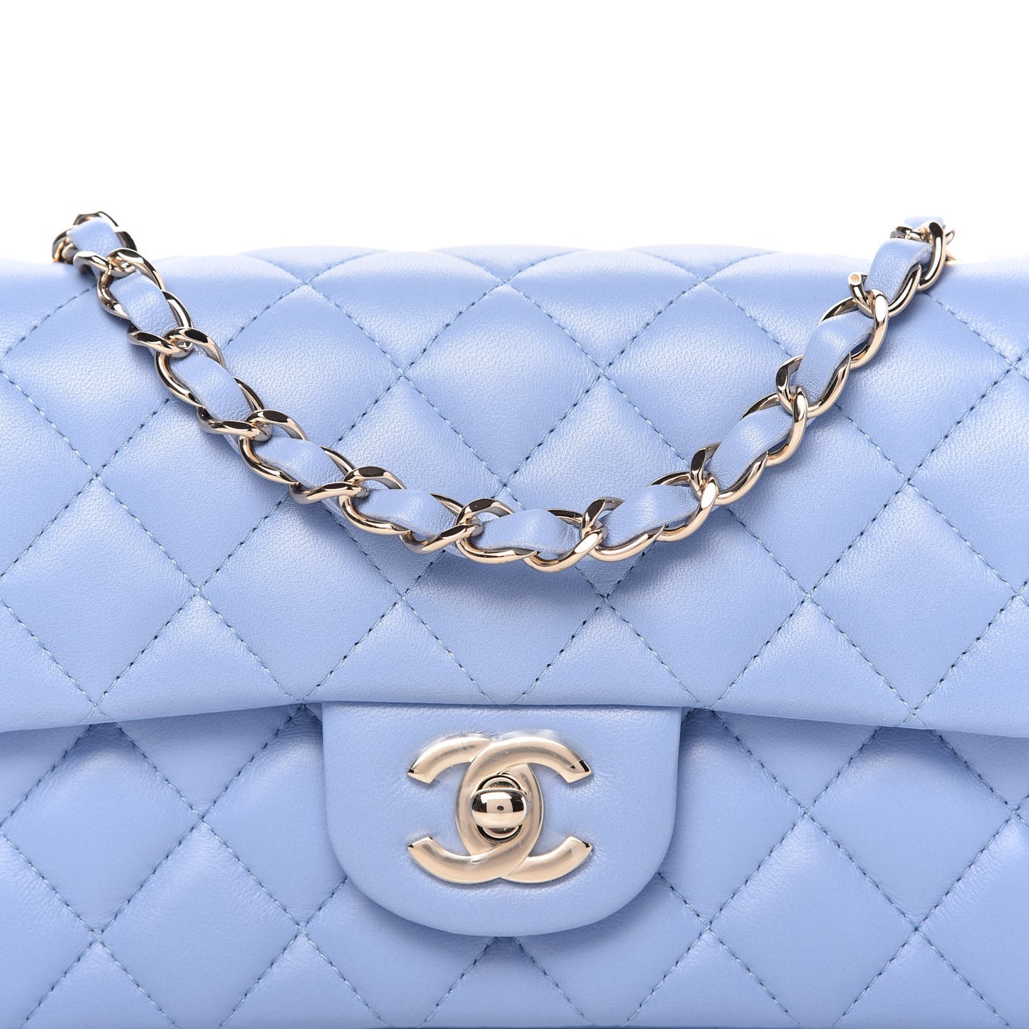 Lambskin Quilted Mini Rectangular Flap Light Blue